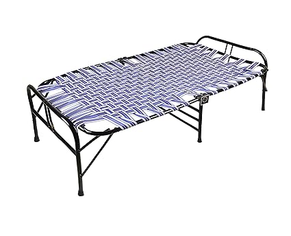 IRA WITH WORD DWELL IN COMFORT Single Size Steel Folding Bed (Blue)