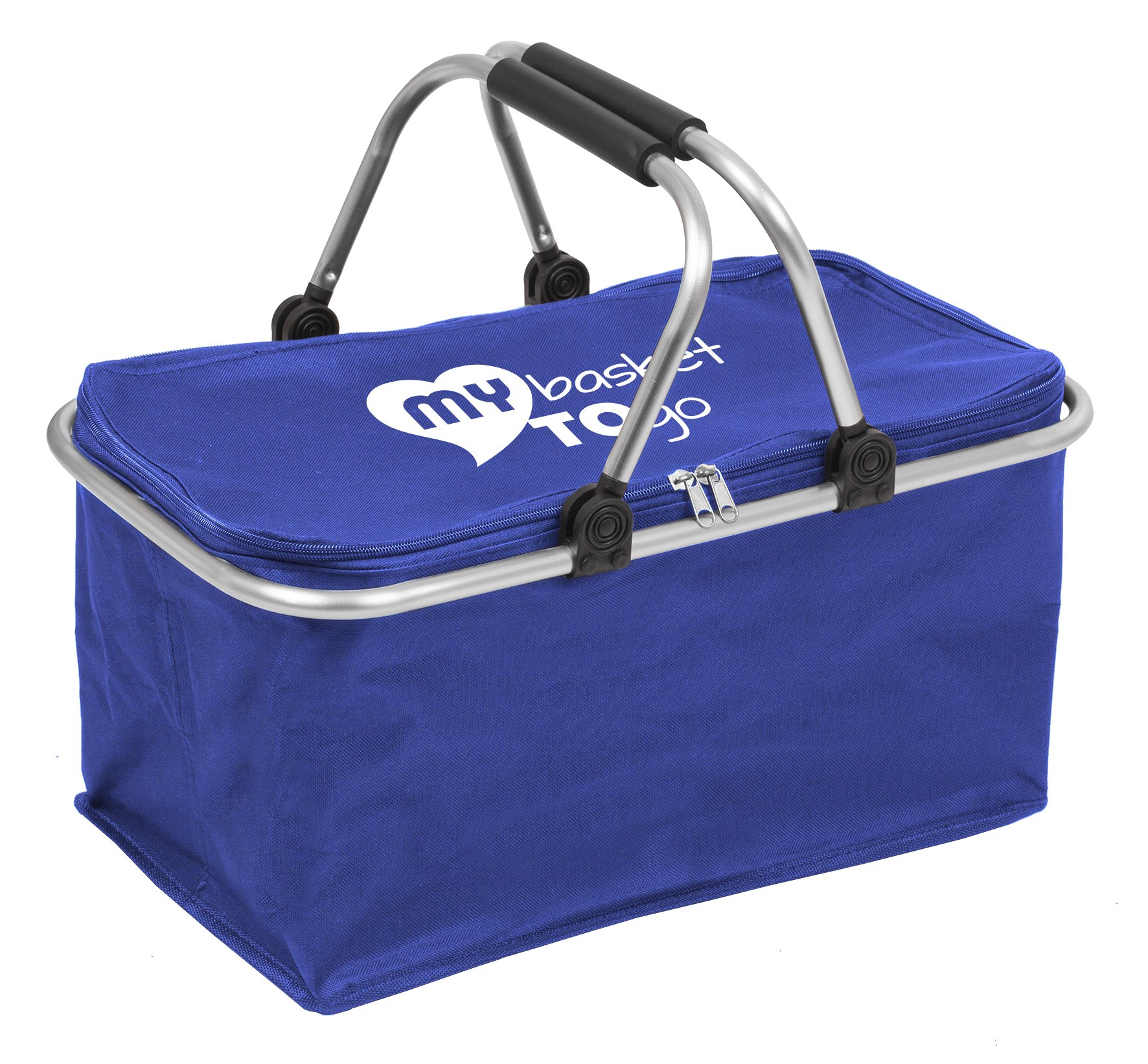 Collapsible shopping carrybag | foldable picnic basket | MY BASKET TO GO | water-resistant l beach bag with comfortable handles | large, light-weight, closable, reinforced | OCEAN BLUE