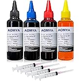 Aomya Printer Ink Refill Kit for HP 60 62 63 67 Refillable Ink Cartridges | 4-Color,4 x 100ml Compatible for HP 67 61 65 60 62 63 910 920 901 902 932 933 Refillable Ink Cartridges with 4 Syringes