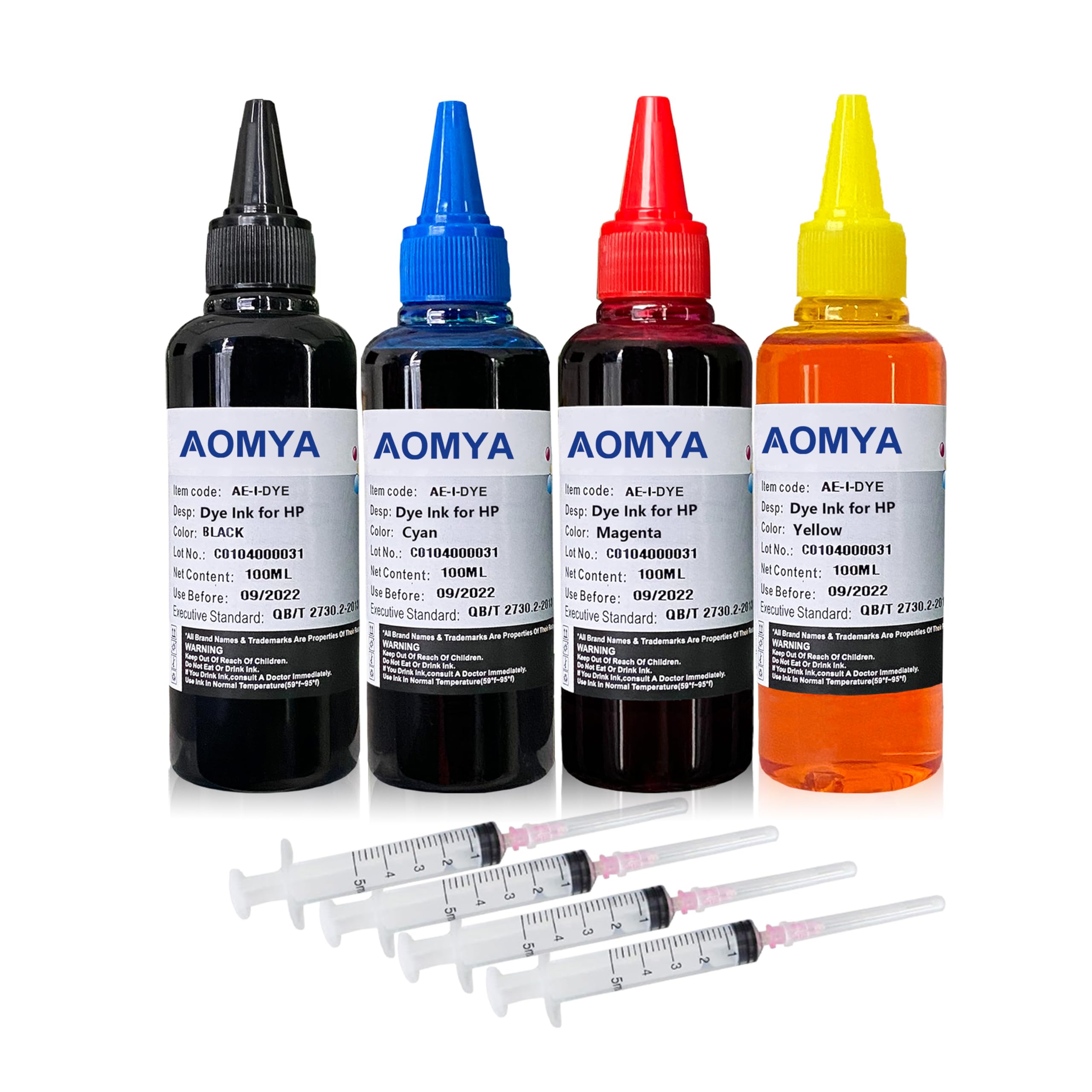 Photo 1 of Aomya Ink Refill Kit 100ml for HP 67 61 65 60 62 63 910 920 901 902 932 933 934 940 952 94 95 96 Inkjet Printer Cartridges Refillable Ink Cartridges CIS CISS System 4 Color Set with 4 Syringes
