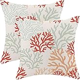 Coastal Ocean Pillow Covers 18x18 Inch Set of 2, Summer Sea Coral Teal Outdoor Decorative Nautical Beach Throw Pillows Summer Coastal Couch Cushion Case for Chair Sofa Bedroom Living Room Decor