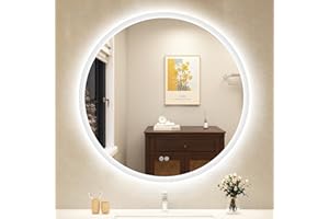 28" LED-Bathroom-Mirror-with-Lights, Wall-Mounted, Anti-Fog, 3 Color Temperature, Dimmable Brightness, Waterproof, Tempered G