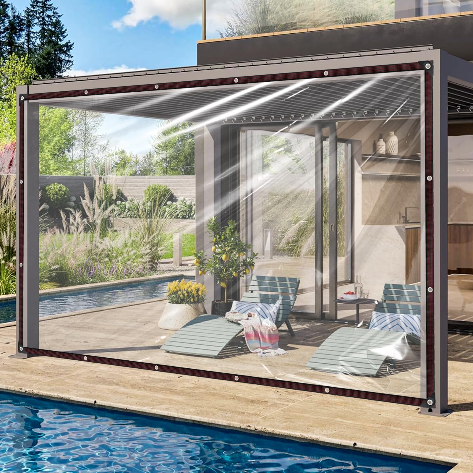 QOFLY Tarpaulin with Eyelets 3 x 4 m Transparent Tarpaulin for Outdoor Use, Waterproof Transparent Tent Transparent Tarpaulin Garden, Tent Tarpaulin Cover, for Outdoor Use, Frost-Proof