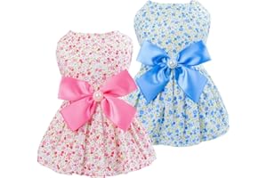 Petroom 2 Pieces Pet Dog Dress Cats Pullover Vest Shirt Dress Doggie Summer Clothes Apparel(Pink & Blue M), Pink & Blue(Pullover)