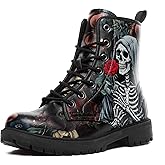 coolcustomize Gothic Combat Boots, Skull & Roses Lace-Up Ankle Boots for Men Women Hiking Work Punk Platform Booties