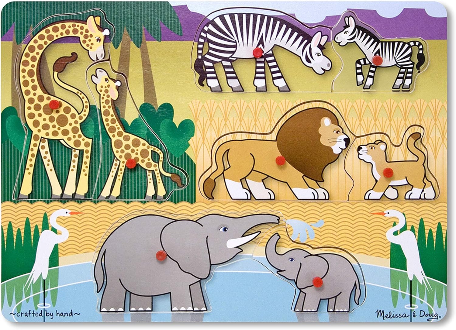 Melissa & Doug Wooden Peg Puzzles Set - Farm, Safari, and Vehicles: Toys & Games