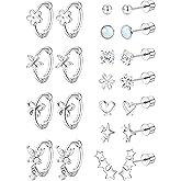 YADOCA Hypoallergenic Earrings for Girls Cute Kids Jewelry Screw Back Toddler Baby Huggie Hoops Earrings Studs Surgical Stainless Steel Earrings Set for Sensitive Ears Flower Heart Earrings for Women