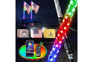Whip Lights - AUTOOMMO 2Pcs 3FT Spiral RGB LED Chasing Whip Light with American Gadsden Skull Flags Remote and APP Control 300 Flash Patterns for UTV ATV Off-Road Truck Sand Buggy Dune RZR Can-Am