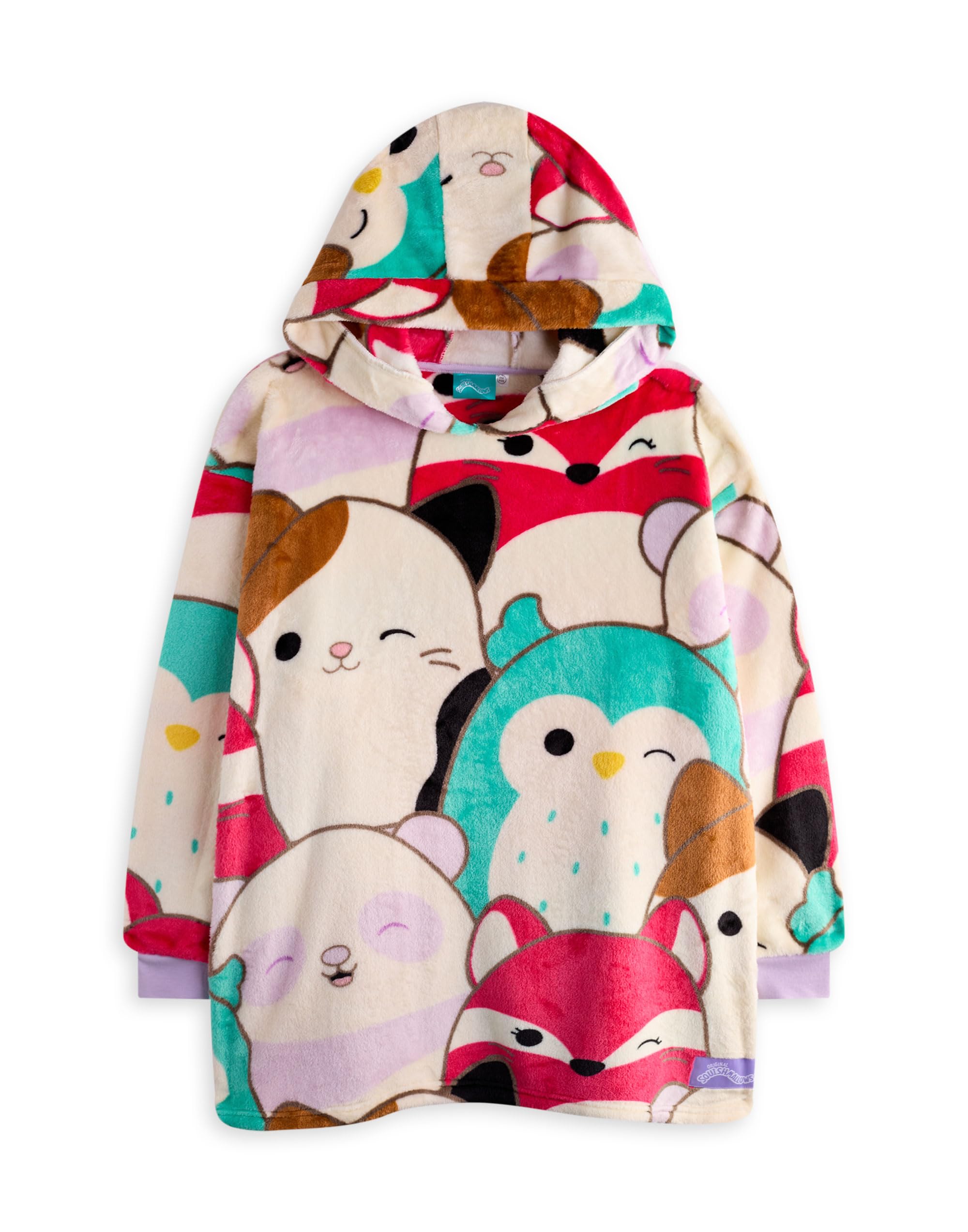 Squishmallows Girls Wearable Blanket Hoodie | Kids Multicoloured Hooded Pullover Character Graphic All Over Print | One Size Loungewear | Plush Toy Merchandise Gift