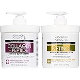 Advanced Clinicals Retinol Cream + Collagen Peptides Body Moisturizer & Face Lotion 2PC Skin Care Set | Dry Skin Body Lotion For Women & Men To Help Improve Appearance Of Crepey Skin, 2PC Bundle