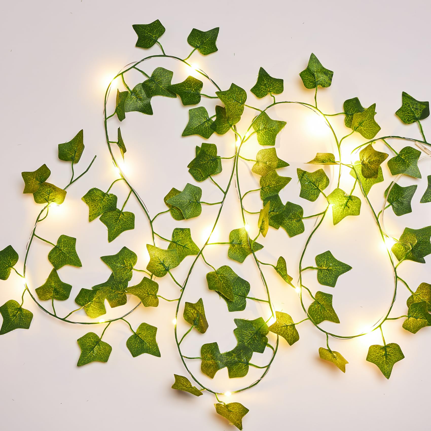 KASZOO 2M Artificial Leaf Hanging Garland with 20 LED Fairy String Lights Copper Light Strings for Home Kitchen Garden Office Wedding Wall Decor Green