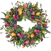 WreathDream 22 inch Spring Summer Wreath Tulip Wreath for Front Door with Purple Tassels, Eucalyptus Leaves, Ferns, Butterflies for Indoor Outdoor Wall Festival Home Farmhouse Wedding Decor