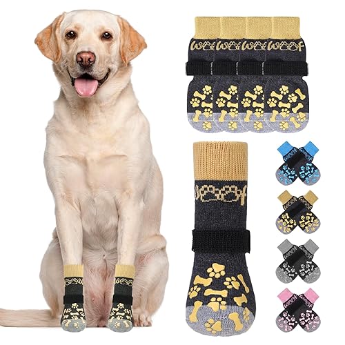 KOOLTAIL Dog Socks for Hot/Cold Pavement to Prevent Licking Paws,Dog Boots&Paw Protector for Hardwood Floors Anti Slip,Traction Control No Twist Grip Booties for Small Medium Large Senior Dogs S