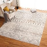 OMERAI Boho Washable Rug - 9'x12', Soft Woven, Anti-Slip Backing for Living Room, Bedroom, Home Decor - Khaki