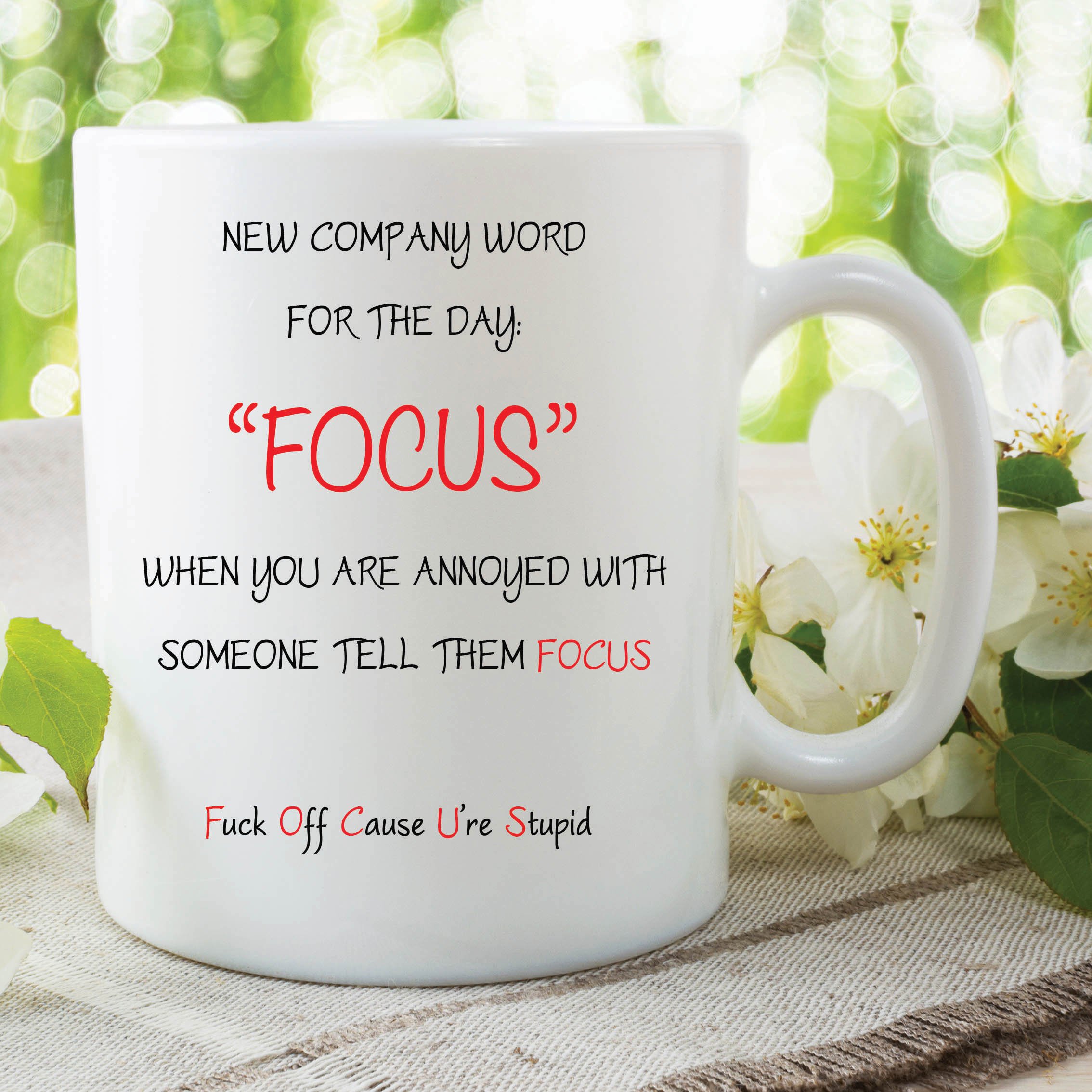 Peachy Antics Funny Novelty Mug Company Word Focus Office Work Colleague Cup Gift WSDMUG458, Ceramic, White