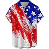 YBHUO Patriotic Shirts for Men 4th of July American Flag Print Short Sleeve Hawaiian Bowling Casual Button Down Shirt