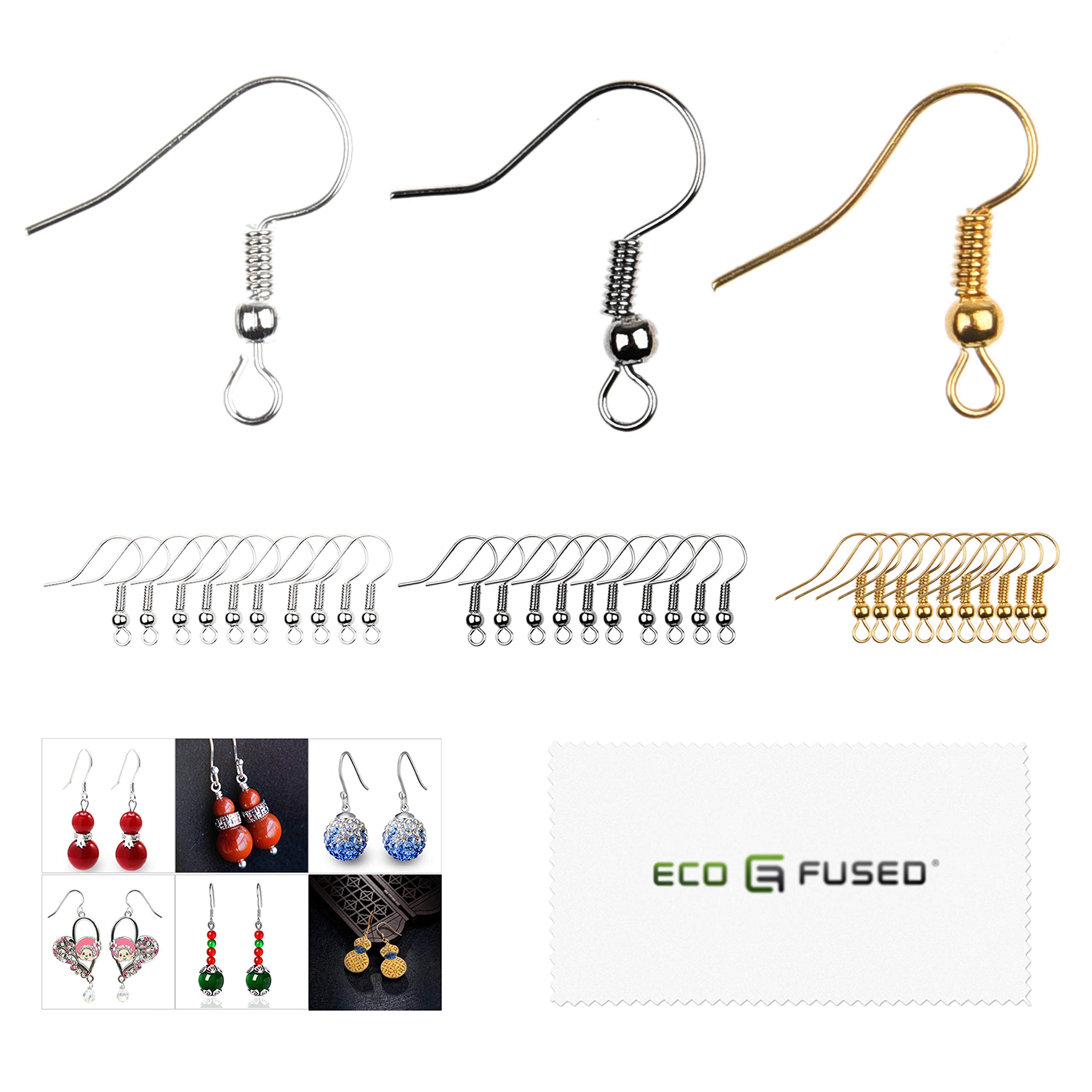 Eco-Fused 18mm Earring Hooks - 300 pcs - Coil and Ball Style Nickel-Free Ear Wires - Gold/Silver/Black - Hypo-Allergenic Plated Steel - Great for Jewelry Making, DIY Earrings