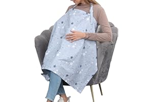 BYEBYE CALORIE Cotton Nursing Cover for Breastfeeding - Multipurpose Breathable Mother Breastfeeding Cover (Dusty Blue Star)