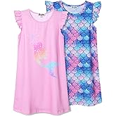 Jxstar 2-Pack Nightgown for Girls Flutter Sleeve Pajamas Cotton Sleepwear Night Dresses