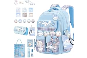 Vivixilan Kawaii Backpack with 22Pcs Accessories Anime Cartoon Anti-Theft Travel Aesthetic New Semester Gifts Bag with Cute Pin