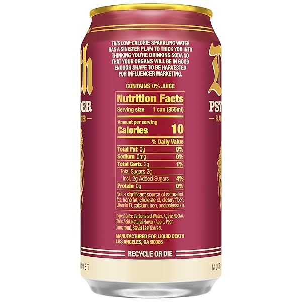LIQUID DEATH, PSYCHO CIDER, APPLE CIDER-FLAVORED SPARKLING WATER, 12-PACK (12OZ CANS), LOW SUGAR, HUGE FLAVOR & NO ARTIFICIAL SWEETENERS