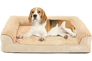 JOYELF Orthopedic Dog Bed for Medium Dogs,U-Shaped Foam Sofa Bed, Bolster Waterproof Pet Bed with Removable Washable Cover and Nonskid Bottom, for Small to Medium Dogs - Khaki