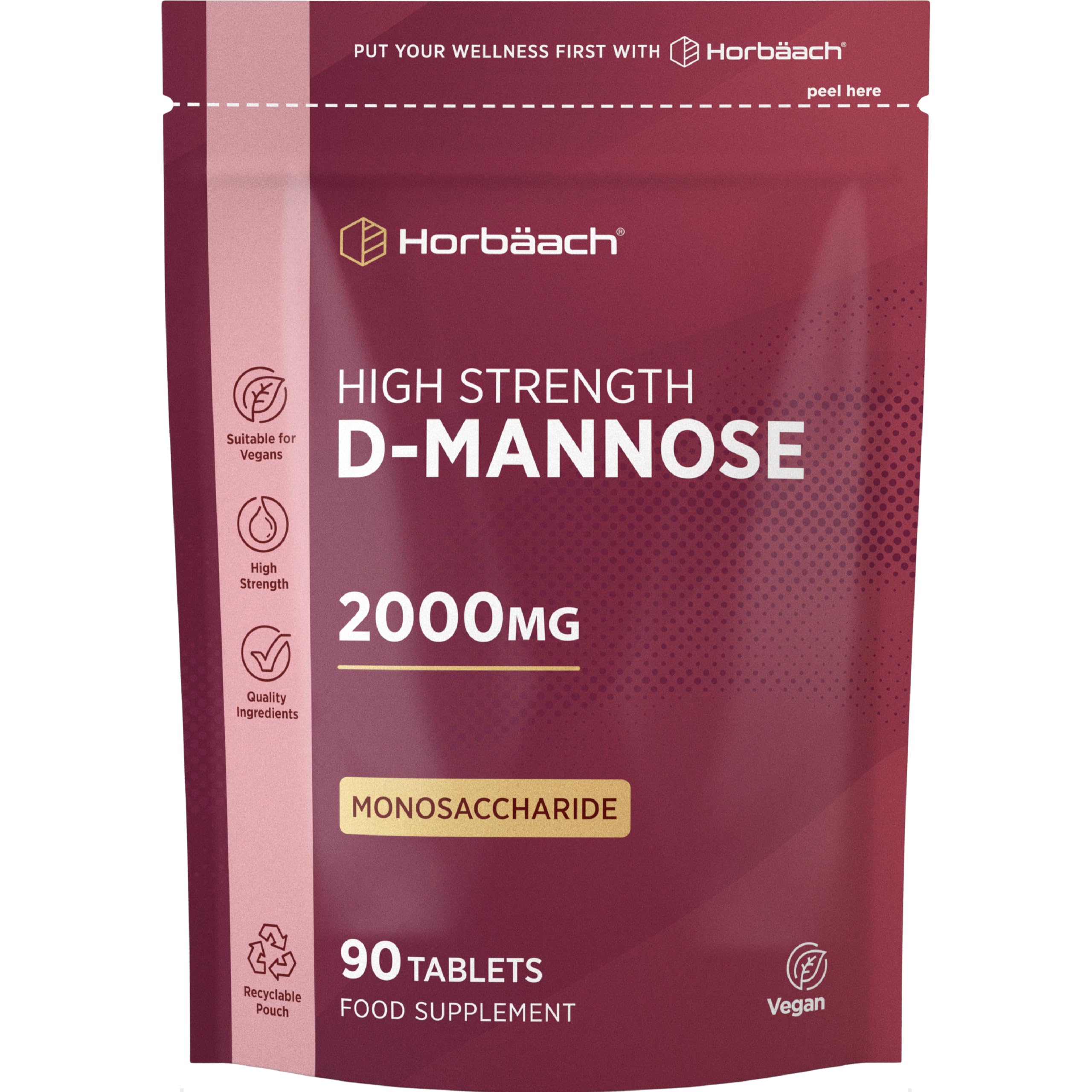 D-Mannose Tablets 2000mg | 90 Vegan Tablets | High Strength D Mannose Powder Supplement for Men and Women | by Horbaach
