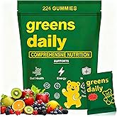 Ydesalen Greens Gummies - Organic Chlorella and Spirulina, Multivitamin Superfood Gummy Bears with Prebiotics, and Fiber, Adaptogen Digestive Health Multivitamin Supplement 224 Gummies Bear