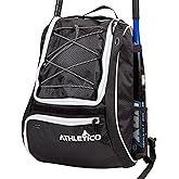 Athletico Baseball Bat Bag - Backpack for Baseball, T-Ball & Softball Equipment & Gear for Youth and Adults | Holds Bat, Helmet, Glove, & Shoes |Shoe Compartment & Fence Hook