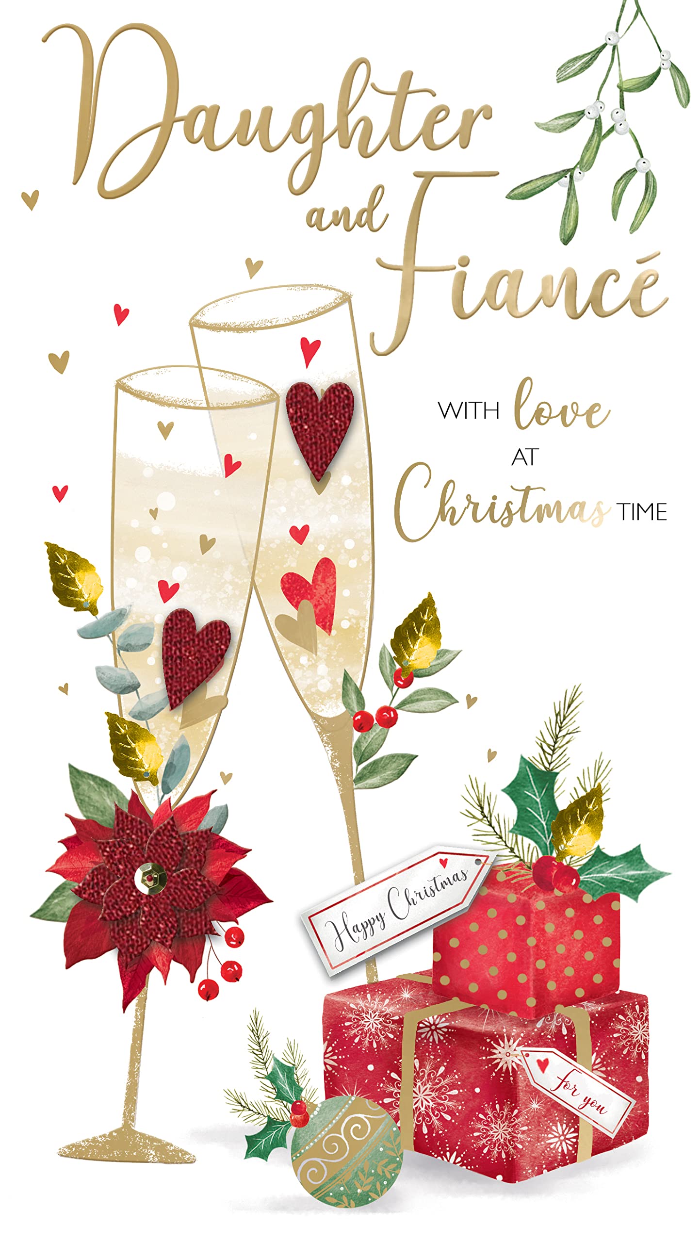 Daughter & Fiance Embellished Christmas Card Hand-Finished Champagne Cards XCDC408