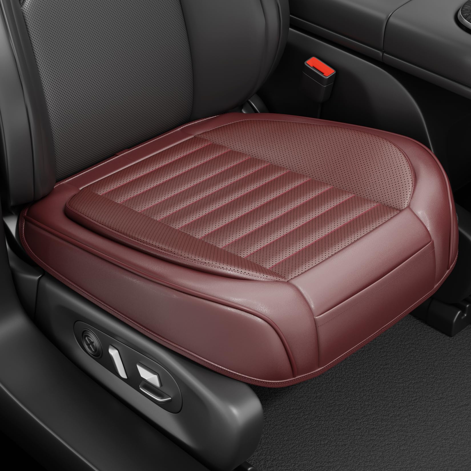 Photo 1 of 2 Pack Bottom Seat Covers Burgundy, Luxury Leather Front Seat Covers, Breathable and Waterproof Automotive Bottom Seat Covers, Universal Anti-Slip Seat Covers Fit for Most Vehicles (Wine Red-2 PCS)