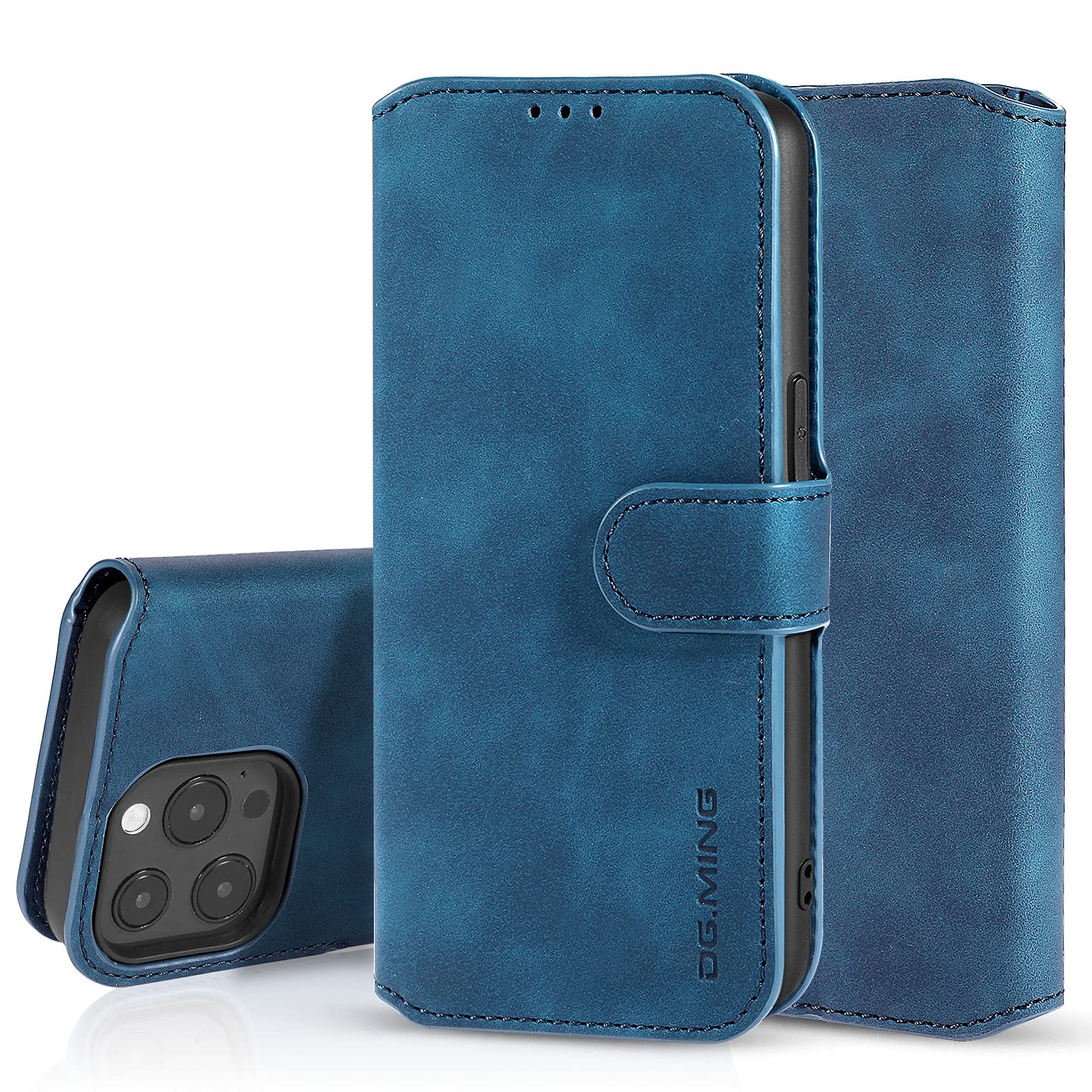 UEEBAI Case for iPhone13 Pro Max 6.7 inch, Luxury PU Leather Case Vintage Wallet Flip Cover TPU Inner Shell [Card Slots] Magnetic Closure Stand Function Folio Shockproof Full Protection - Blue