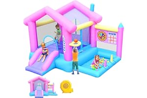 EASYAIR Inflatable Bounce House for Kids 3-10, 123" L x 110" Bouncy Castle, Jumping, Slide, Basketball Hoop, Ball Pits, Rings, Target Game Blower Included
