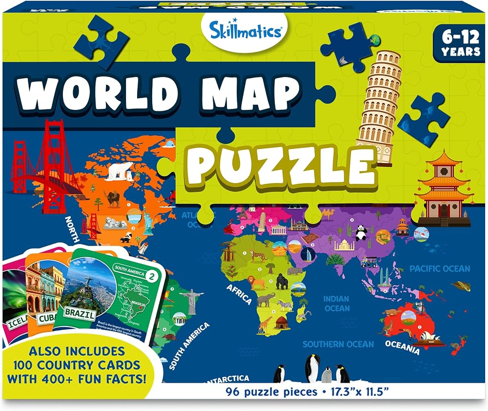 Skillmatics World Map Puzzle 96 Piece Educational Geography for Kids