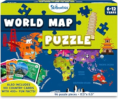 Skillmatics World Map Puzzle 96 Piece Educational Geography for Kids