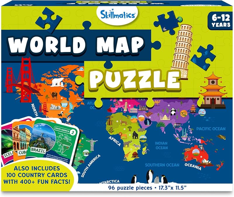 Skillmatics World Map Puzzle 96 Piece Educational Geography for Kids