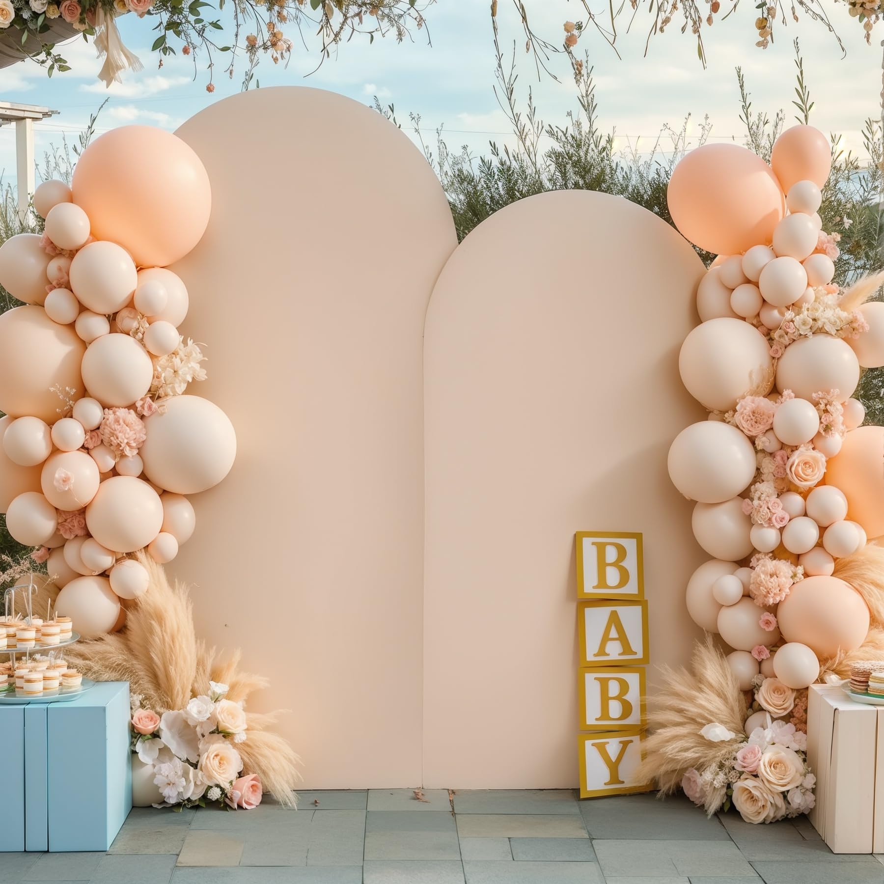Photo 1 of Nude Arch Covers 2 Set-7.2 and 6ft Nude Arch Backdrop Cover Spandex Wedding Metal Balloon Arch Stand Covers for Baby Shower Birthday Party Bridal Shower Photo Arch Covers Stretchy Backdrop
