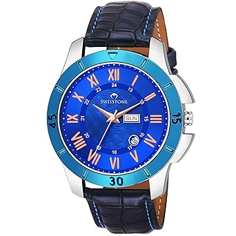 GR355-BLUE Blue Leather Strap Wrist Watch for Men