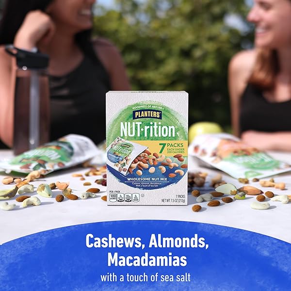 PLANTERS NUT-RITION WHOLESOME NUT MIX, 7.5 OZ BOX (CONTAINS 7 INDIVIDUAL POUCHES) – CASHEWS, ALMONDS AND MACADAMIAS SNACK MIX – NO ARTIFICIAL FLAVORS, NO ARTIFICIAL COLORS, NO PRESERVATIVES – KOSHER
