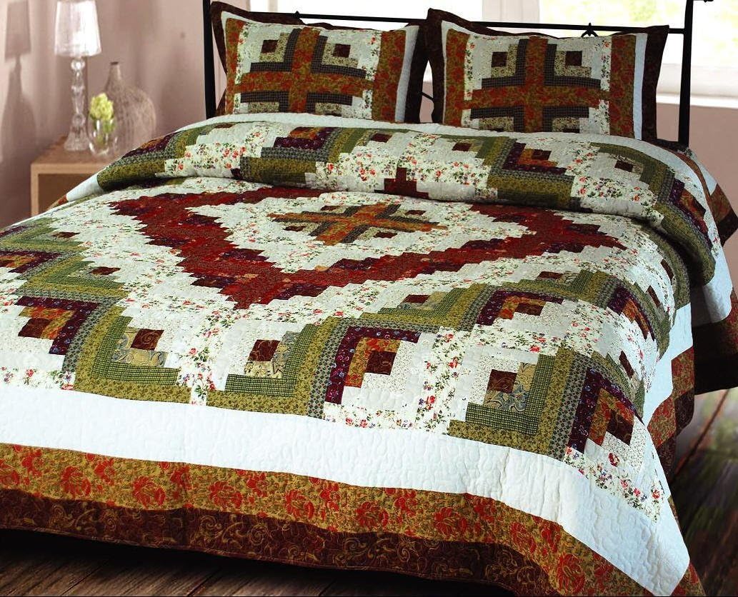 Amazon Com Elegant Decor Quilt Log Cabin King 106x96 Multi Home Kitchen