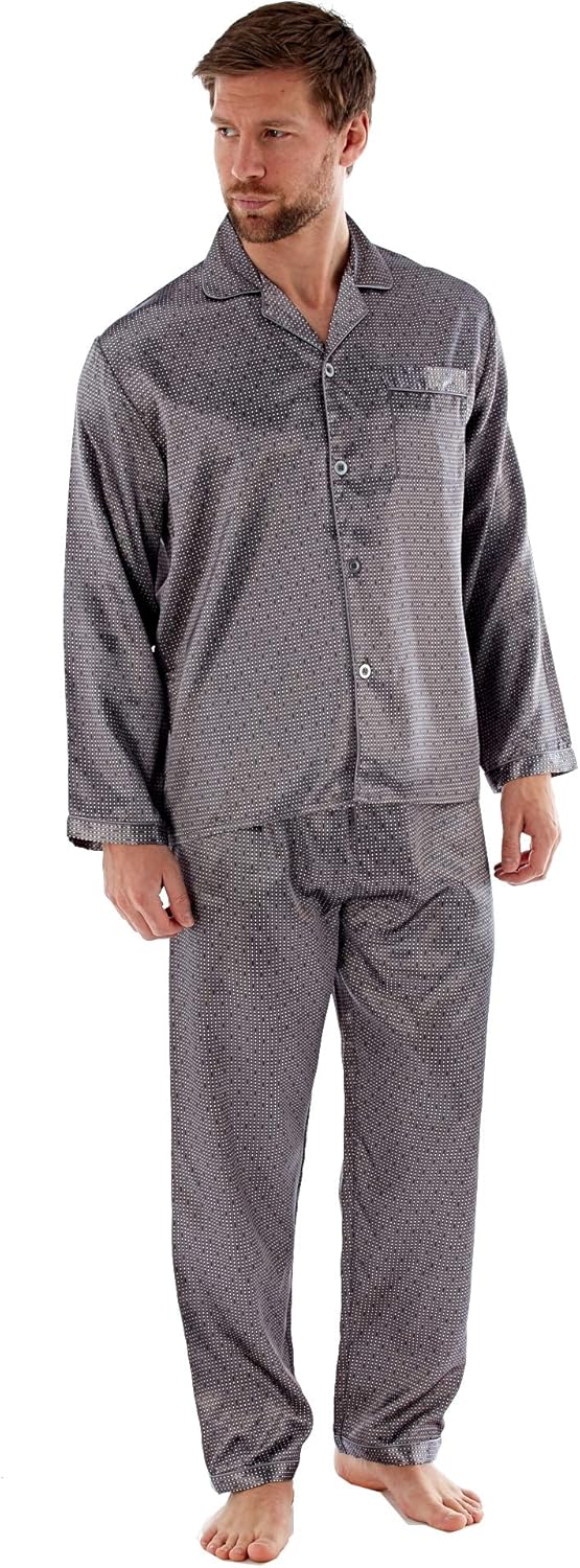 Mens Lightweight Satin Pyjama Set (XL, Grey): Amazon.co.uk: Clothing