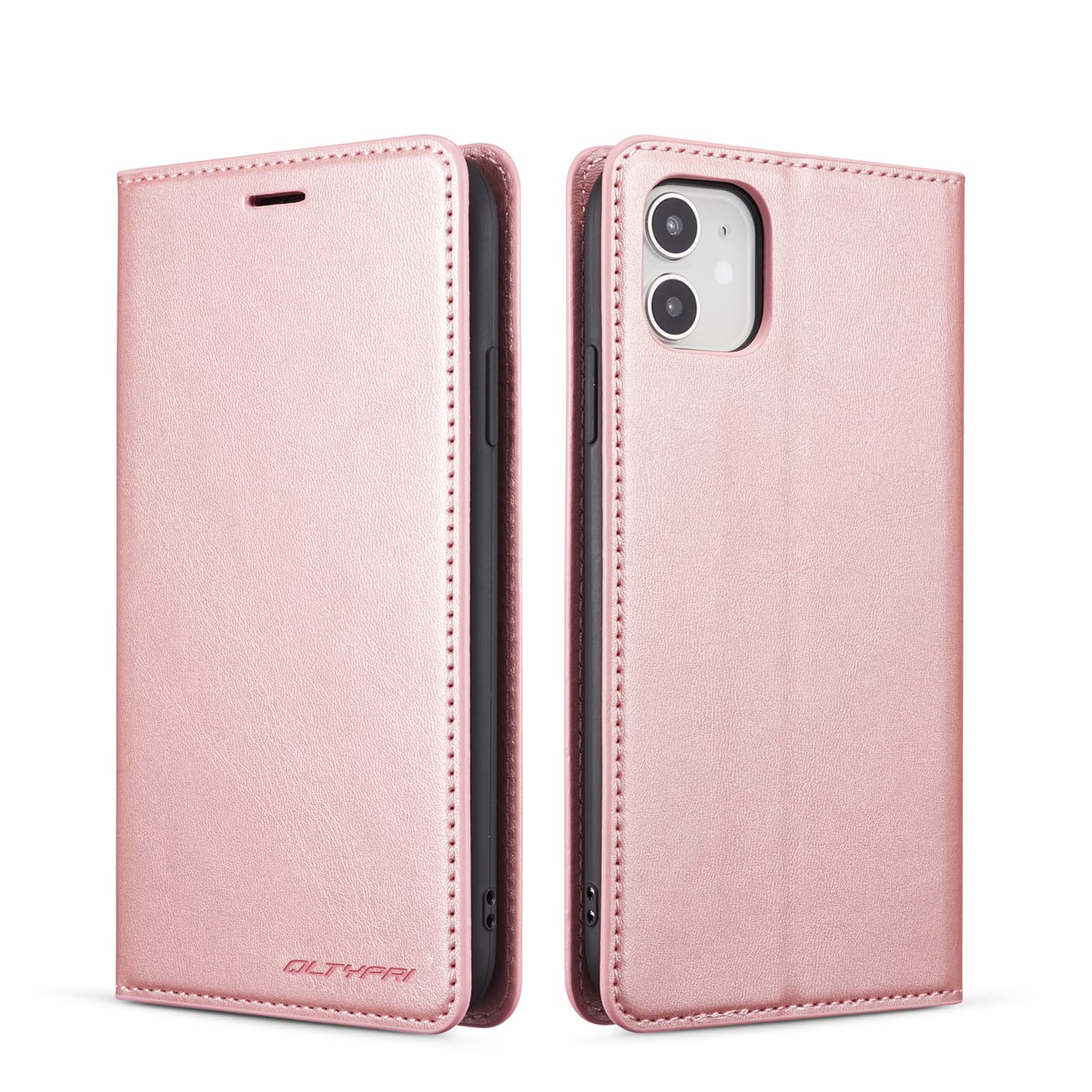 QLTYPRI Compatible with iPhone 12 Mini, Premium PU Leather Wallet Case with Card Holder Kickstand Hidden Magnetic Case Cover Compatible with iPhone 12 Mini - Rose Gold