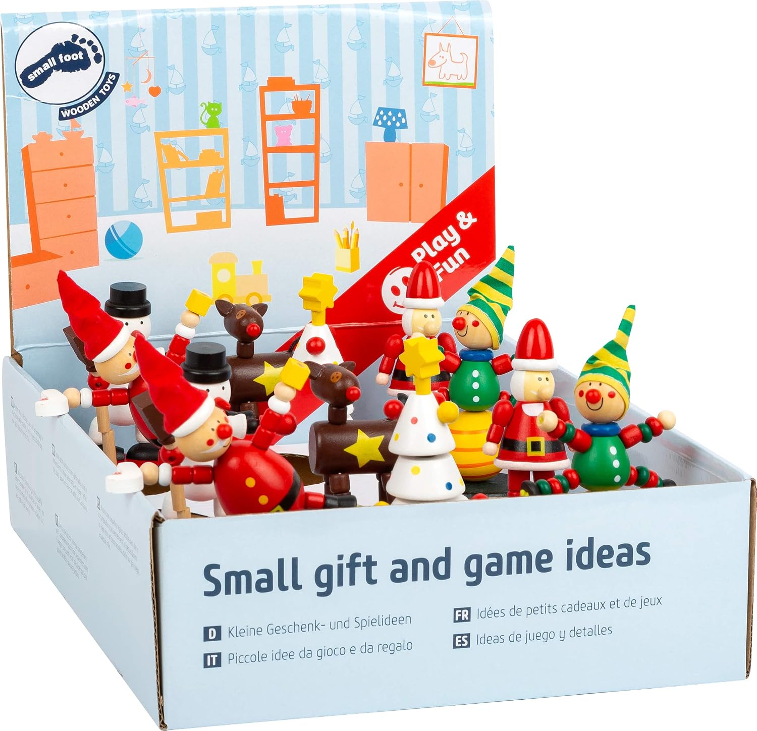 Small Foot 11463 Dancing Christmas Figurines Display Made of Wood, Set of 12, The Figurines Dance Crazily when they Are Pressed