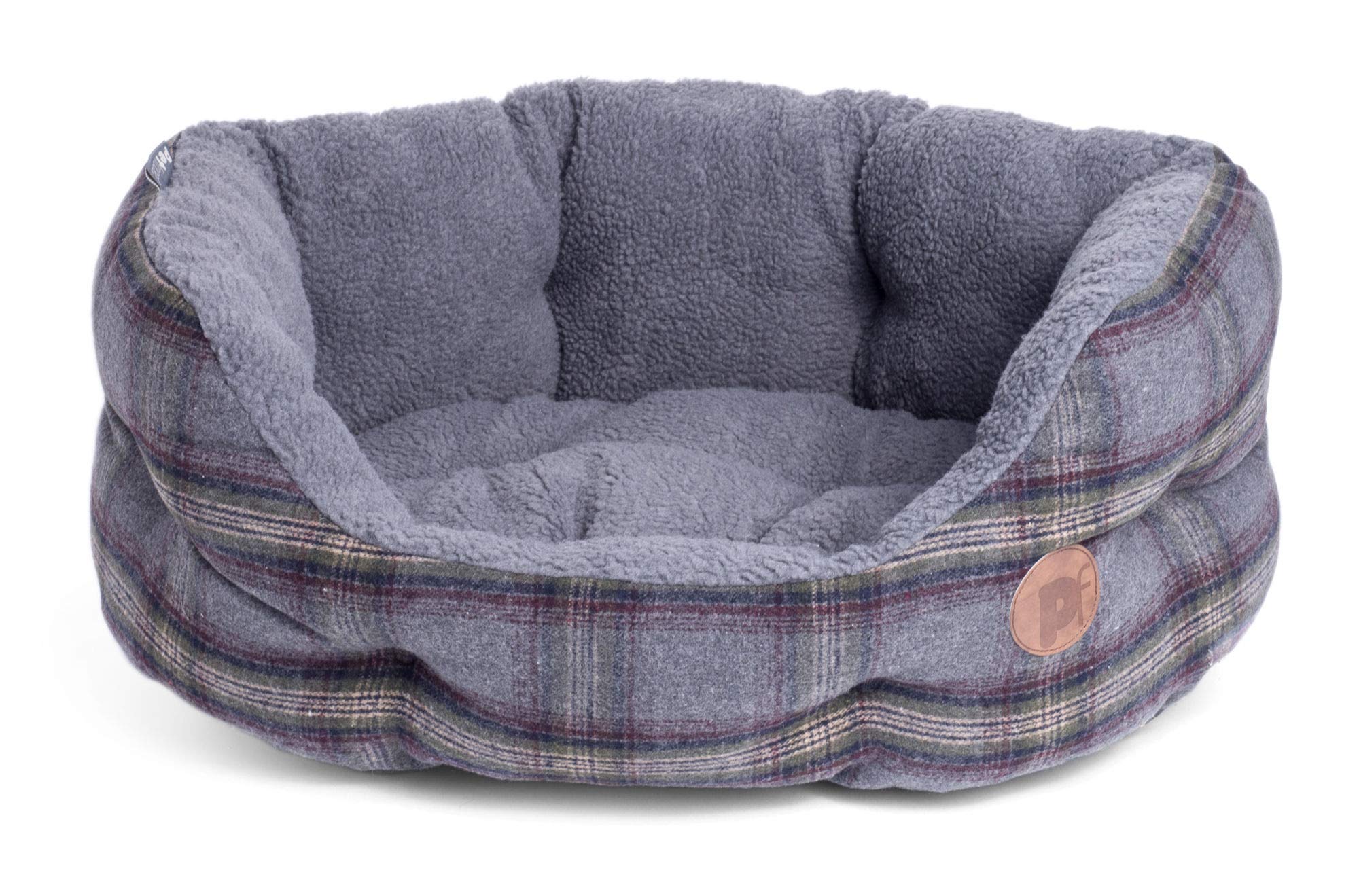 Petface Grey Tweed Oval Dog Bed with Reversible Cushion, Machine Washable, Large (Pack of 1)