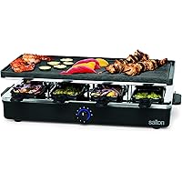 Salton Party Grill/Griddle & Raclette – 8 Person | Electric Indoor Grilling | Non-Stick Plates | 8 Non-Stick Colour-Coded Pan