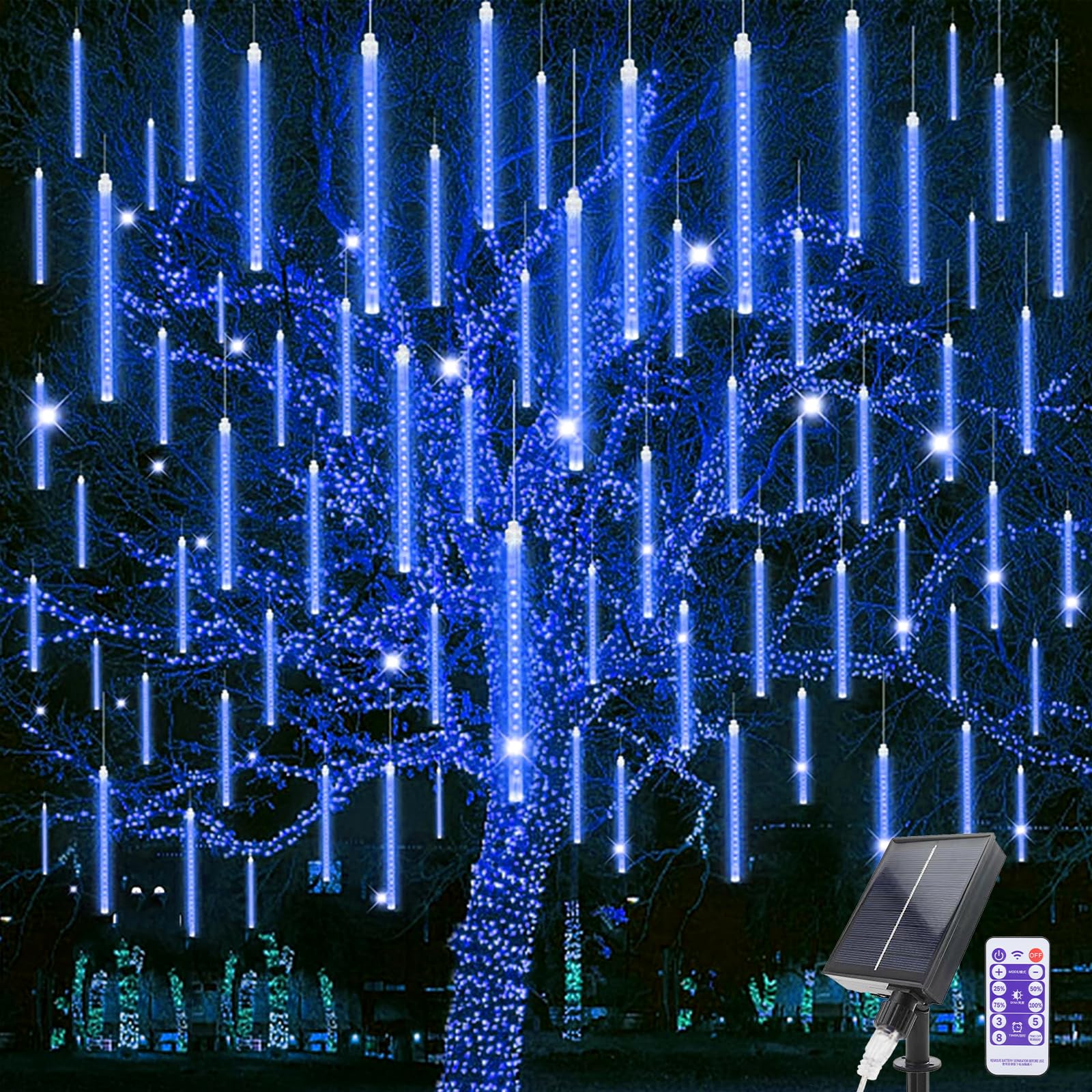 Acxilexy Solar Meteor Rain Lights, 30 cm 10 Tubes 240 LEDs String Lights Christmas Outdoor, IP67 Waterproof Meteor Rain String Lights for Christmas Party, Wedding, Garden, Tree