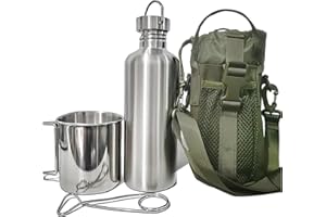 Survivor 3-in-1 Outdoor Canteen Kit - 304 Stainless Steel Water Bottle & Camping Cup & Carrying Bag | Outdoor Survival Cantee