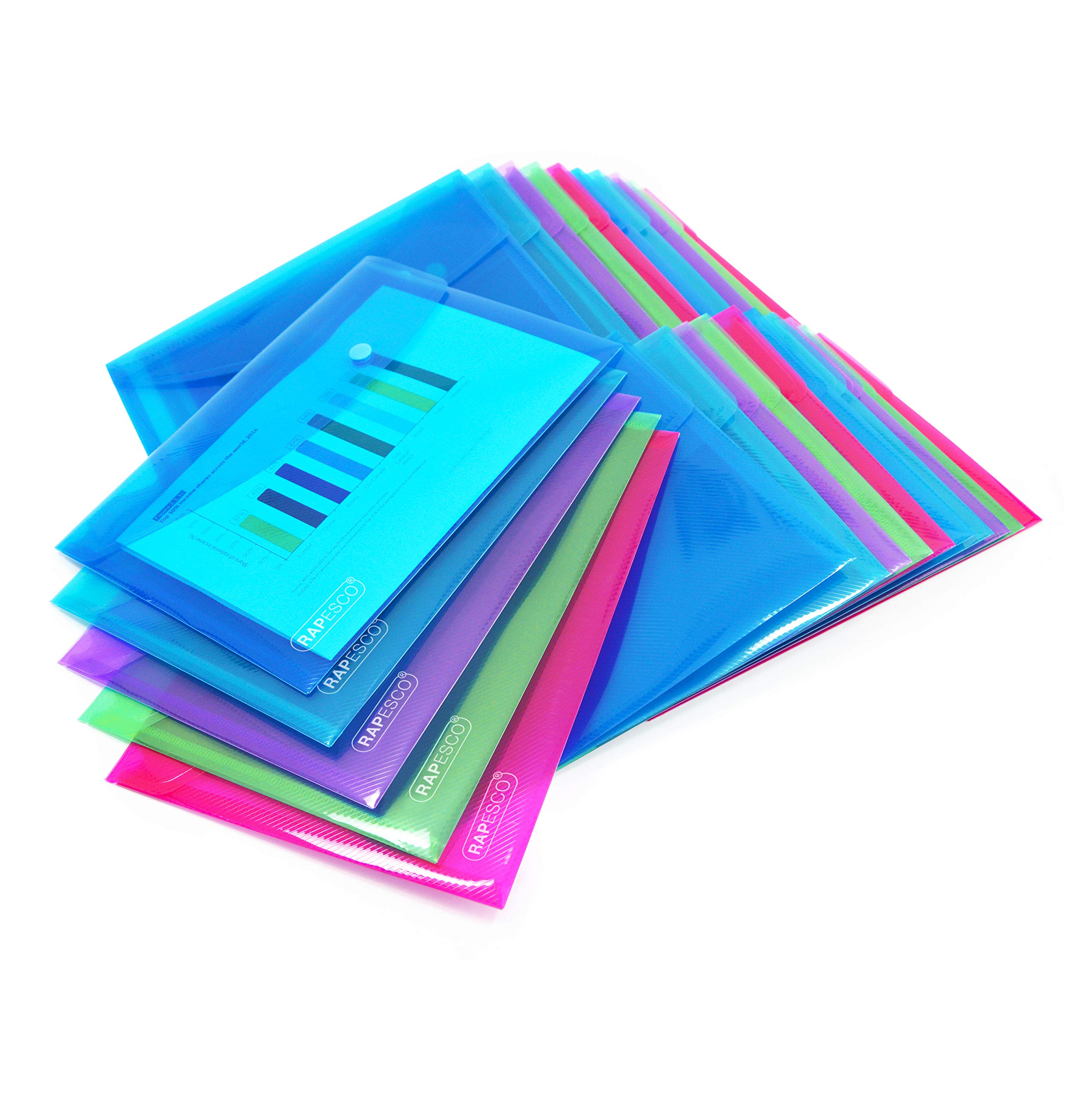 Rapesco 1498 ECO Recycled Popper Wallets, A5, Assorted Bright Transparent Colours, Pack of 25 — image 1