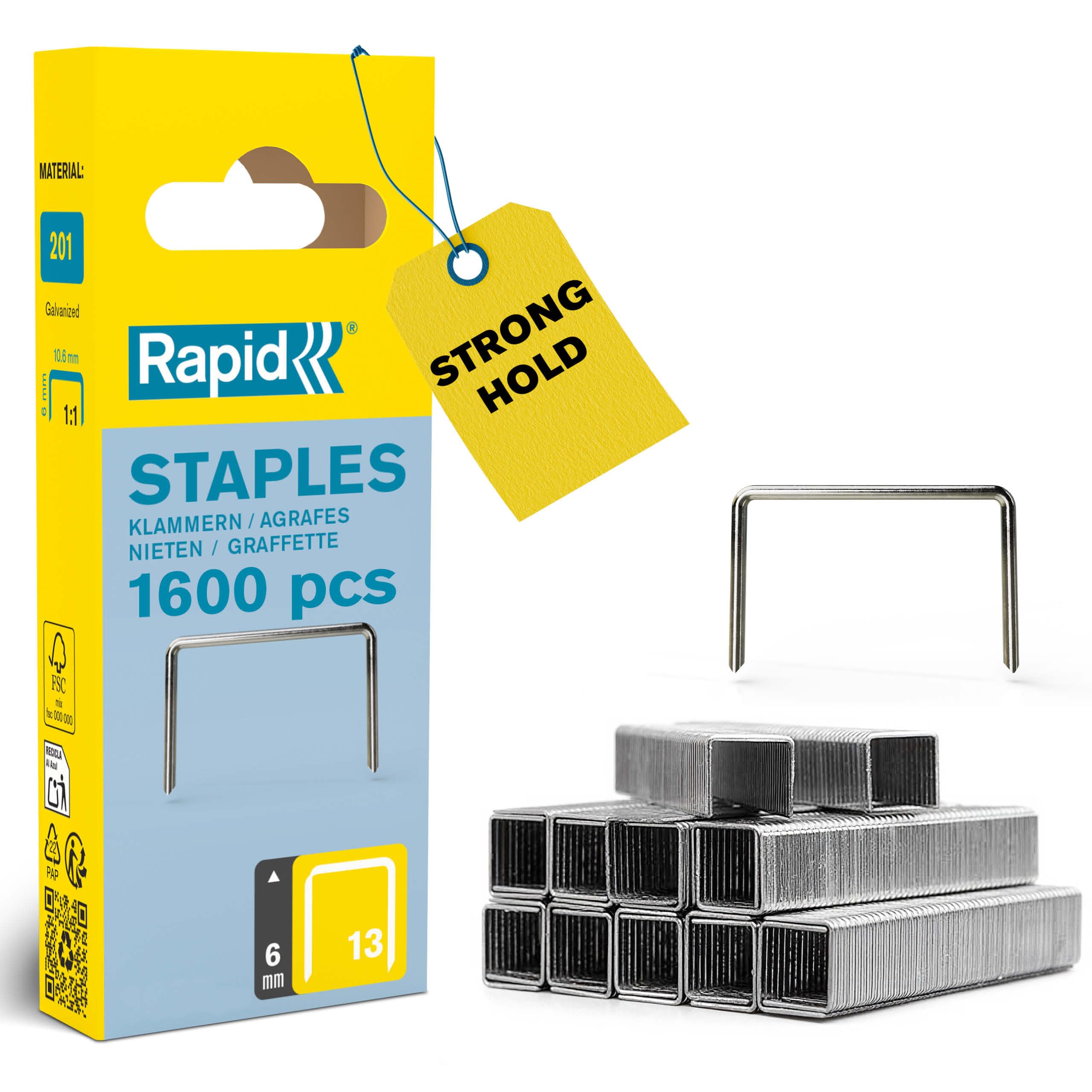 Rapid High-Performance Staples for Textiles, Finewire No. 13, Leg Length 6mm, Staple Gun Staples, Galvanised Steel, 1600 Pieces, Boxed (40109519)