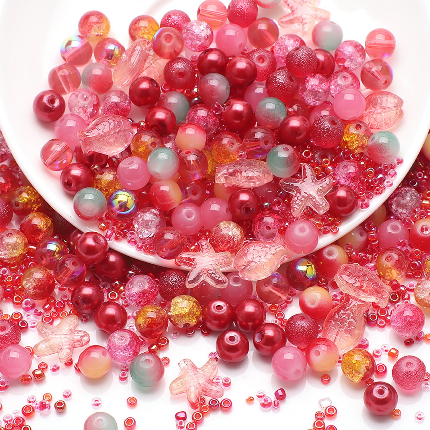UHOMENY Round Spacer Glass Crystal Mixed Multiple Assorted Beads Charms for Bracelet Making Kits Jewelry Necklace Key Chains Earring Making Crafts (Red)